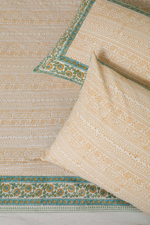 Sootisyahi 'Valley of Flowers' Handblock Printed Cotton Bedsheet-12