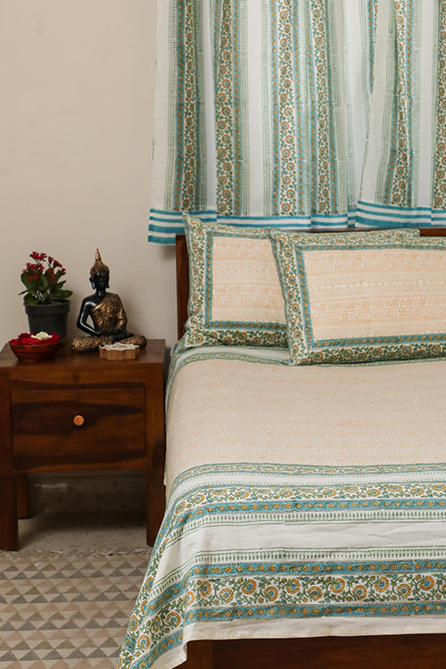 Sootisyahi 'Valley of Flowers' Handblock Printed Cotton Bedsheet-12