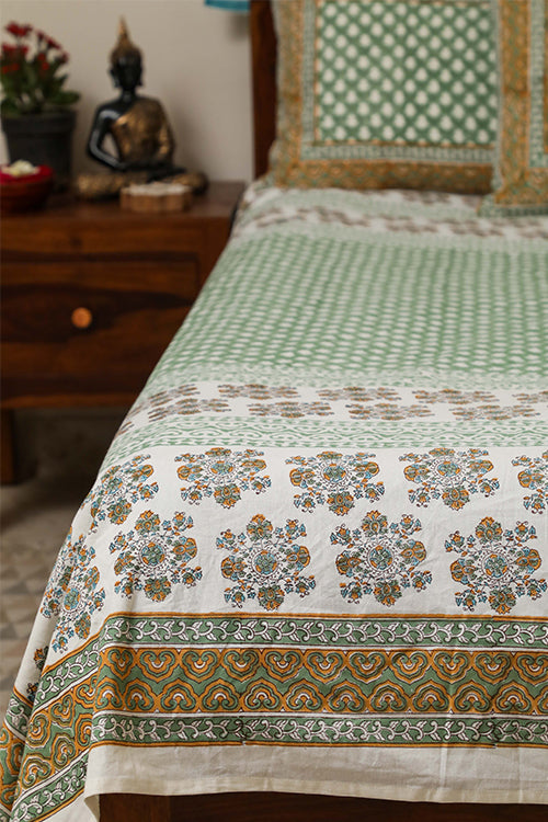 Sootisyahi 'Valley of Flowers' Handblock Printed Cotton Bedsheet-13