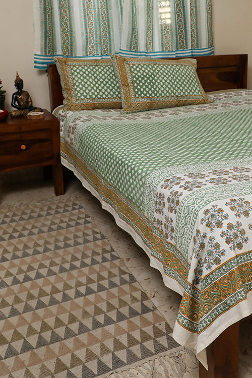 Sootisyahi 'Valley of Flowers' Handblock Printed Cotton Bedsheet-13