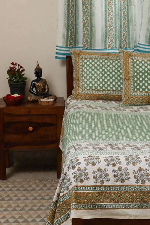 Sootisyahi 'Valley of Flowers' Handblock Printed Cotton Bedsheet-13