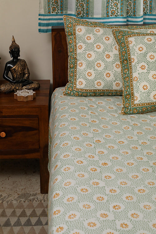 Sootisyahi 'Valley of Flowers' Handblock Printed Cotton Bedsheet-14
