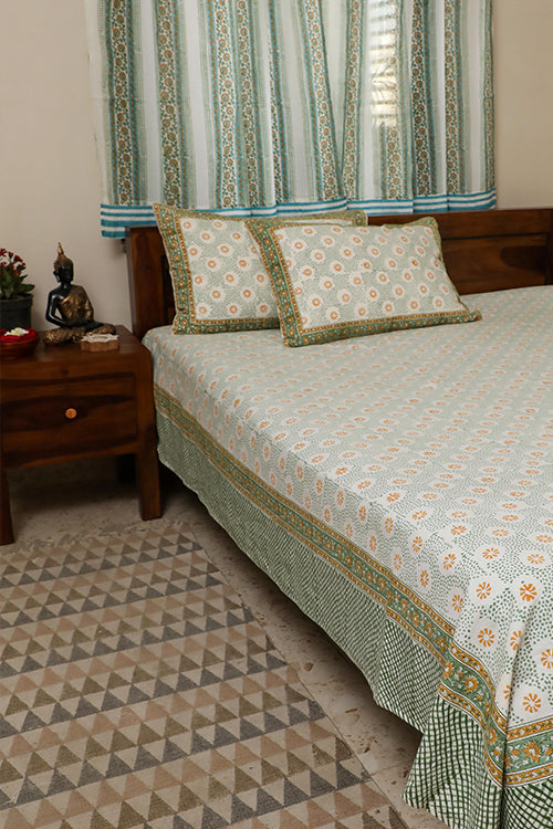 Sootisyahi 'Valley of Flowers' Handblock Printed Cotton Bedsheet-14