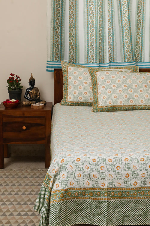 Sootisyahi 'Valley of Flowers' Handblock Printed Cotton Bedsheet-14