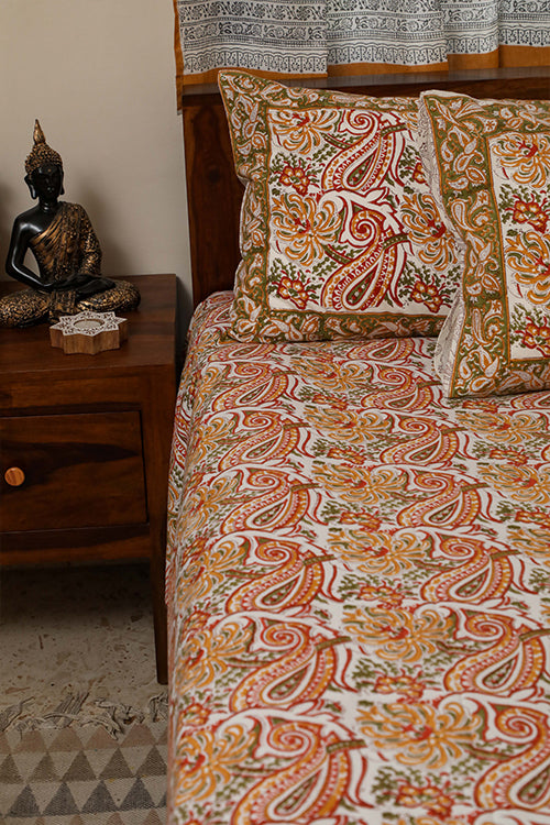 Sootisyahi 'Valley of Flowers' Handblock Printed Cotton Bedsheet-15