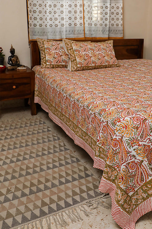 Sootisyahi 'Valley of Flowers' Handblock Printed Cotton Bedsheet-15