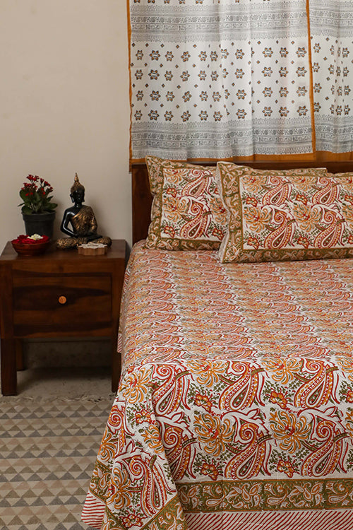 Sootisyahi 'Valley of Flowers' Handblock Printed Cotton Bedsheet-15