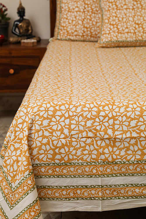Sootisyahi 'Valley of Flowers' Handblock Printed Cotton Bedsheet-16
