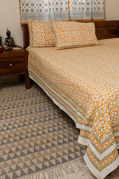 Sootisyahi 'Valley of Flowers' Handblock Printed Cotton Bedsheet-16