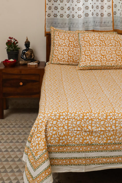 Sootisyahi 'Valley of Flowers' Handblock Printed Cotton Bedsheet-16