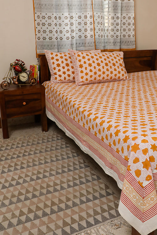 Sootisyahi 'Stars of Autumn' Handblock Printed Cotton Bedsheet