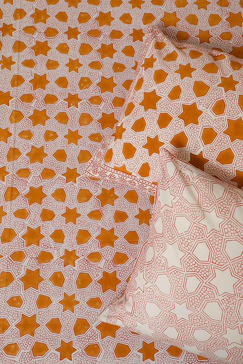 Sootisyahi 'Stars of Autumn' Handblock Printed Cotton Bedsheet