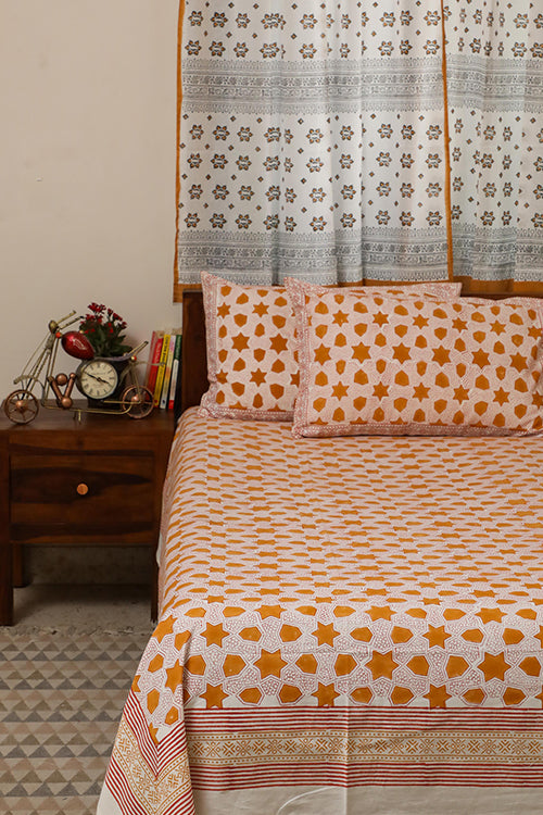 Sootisyahi 'Stars of Autumn' Handblock Printed Cotton Bedsheet