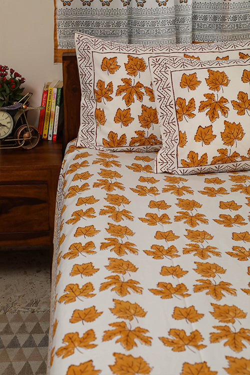 Sootisyahi 'Autumn Fall' Handblock Printed Cotton Bedsheet-18