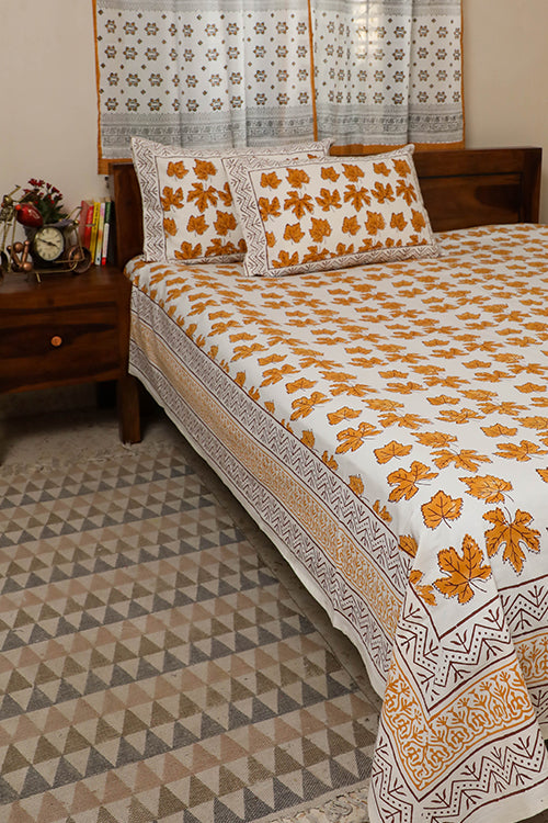 Sootisyahi 'Autumn Fall' Handblock Printed Cotton Bedsheet-18