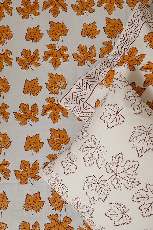 Sootisyahi 'Autumn Fall' Handblock Printed Cotton Bedsheet-18