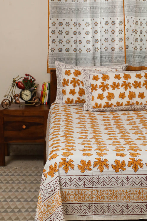 Sootisyahi 'Autumn Fall' Handblock Printed Cotton Bedsheet-18