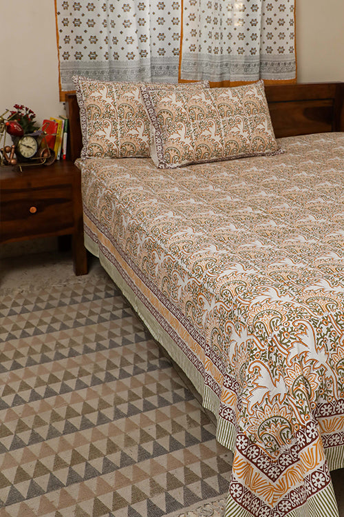Sootisyahi 'Floral Mesh' Handblock Printed Cotton Bedsheet-19