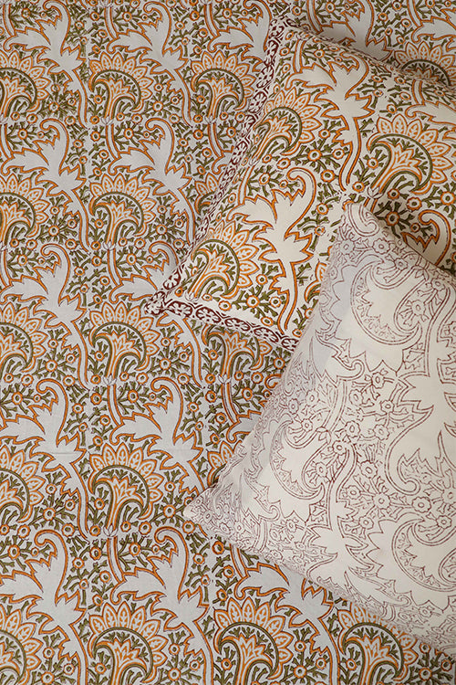 Sootisyahi 'Floral Mesh' Handblock Printed Cotton Bedsheet-19