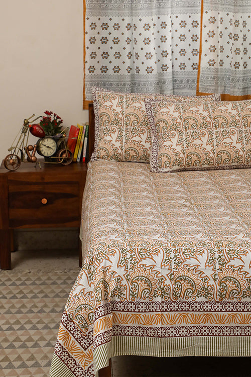 Sootisyahi 'Floral Mesh' Handblock Printed Cotton Bedsheet-19
