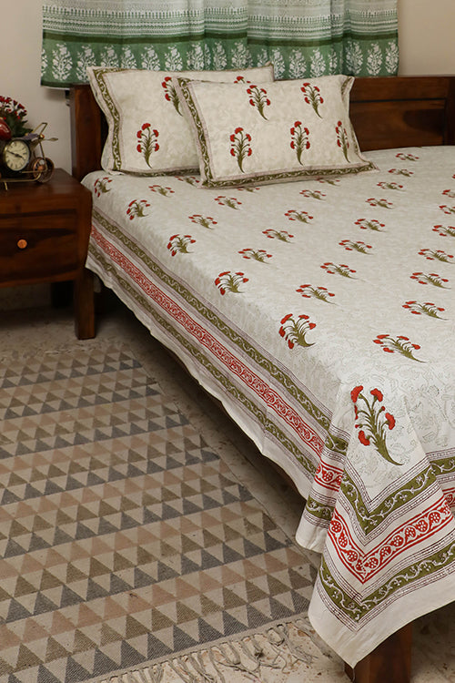 Sootisyahi 'Dream of Lily' Handblock Printed Cotton Bedsheet-20