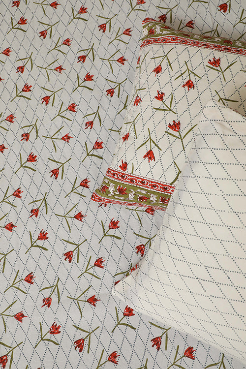 Sootisyahi 'Dream of Lily' Handblock Printed Cotton Bedsheet-21