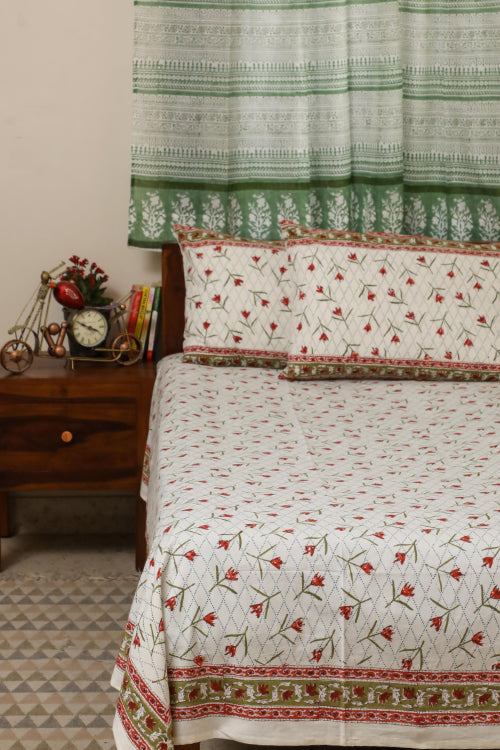 Sootisyahi 'Dream of Lily' Handblock Printed Cotton Bedsheet-21