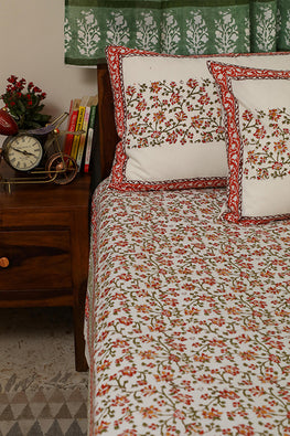 Sootisyahi 'Floral Mesh' Handblock Printed Cotton Bedsheet-22