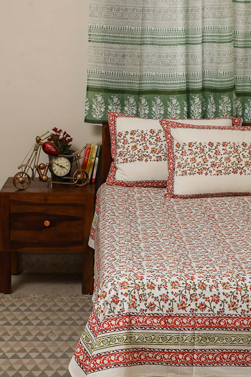 Sootisyahi 'Floral Mesh' Handblock Printed Cotton Bedsheet-22