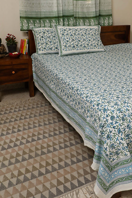 Sootisyahi 'Floral Mesh' Handblock Printed Cotton Bedsheet-23