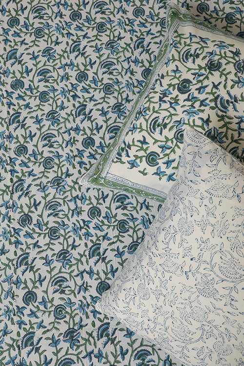 Sootisyahi 'Floral Mesh' Handblock Printed Cotton Bedsheet-23