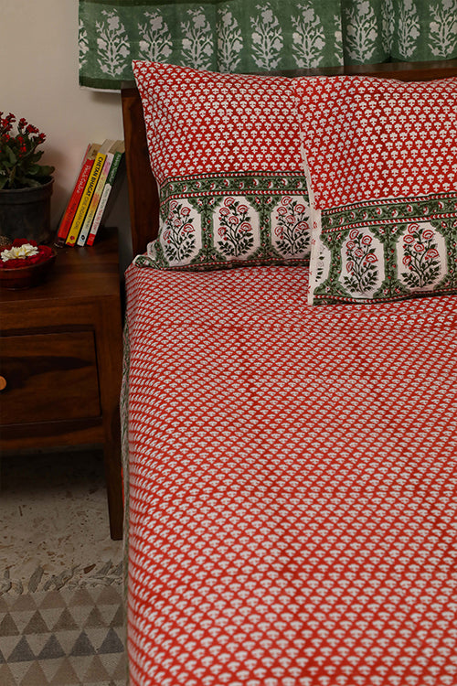 Sootisyahi 'Trumpet Creeper' Handblock Printed Cotton Bedsheet
