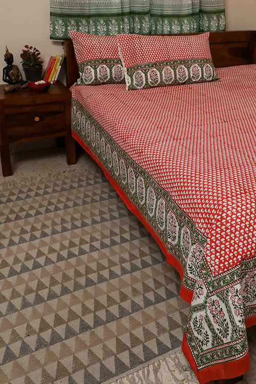 Sootisyahi 'Trumpet Creeper' Handblock Printed Cotton Bedsheet