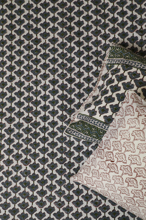 Sootisyahi 'Jal Kumud' Handblock Printed Cotton Bedsheet-24