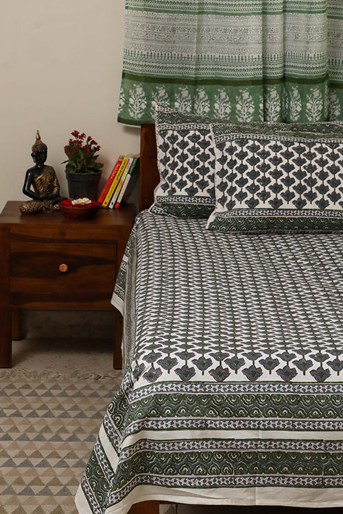 Sootisyahi 'Jal Kumud' Handblock Printed Cotton Bedsheet-24