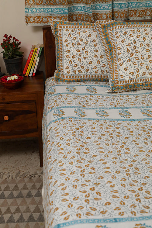 Sootisyahi 'Dream of Flowers' Handblock Printed Cotton Bedsheet-25