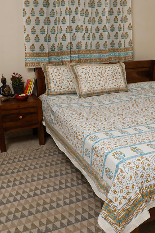 Sootisyahi 'Dream of Flowers' Handblock Printed Cotton Bedsheet-25