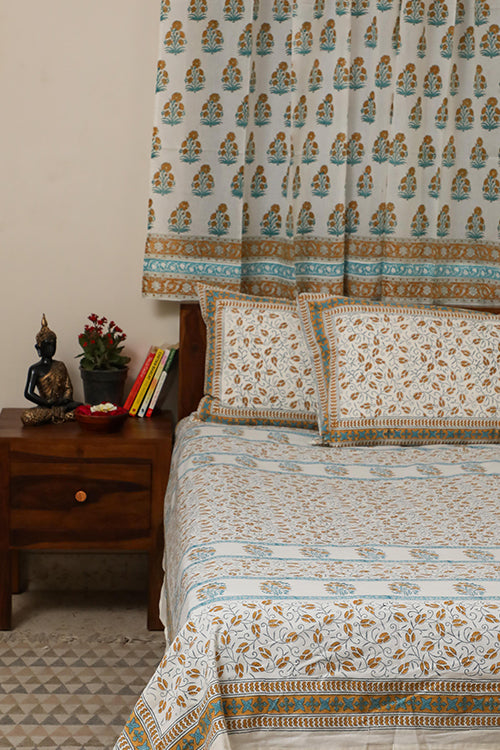 Sootisyahi 'Dream of Flowers' Handblock Printed Cotton Bedsheet-25