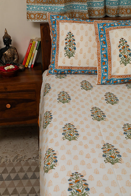 Sootisyahi 'Dream of Flowers' Handblock Printed Cotton Bedsheet-26