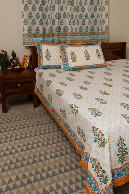 Sootisyahi 'Dream of Flowers' Handblock Printed Cotton Bedsheet-26