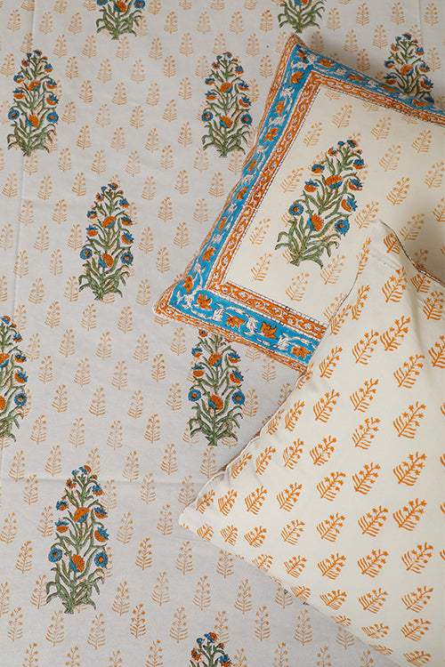 Sootisyahi 'Dream of Flowers' Handblock Printed Cotton Bedsheet-26