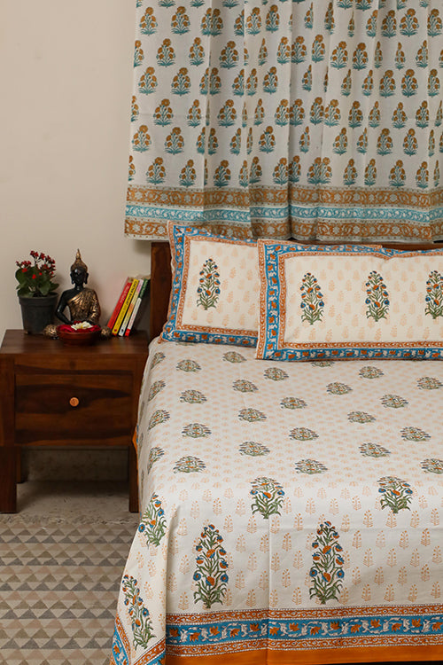 Sootisyahi 'Dream of Flowers' Handblock Printed Cotton Bedsheet-26