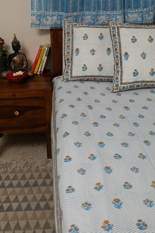 Sootisyahi 'Dream of Flowers' Handblock Printed Cotton Bedsheet-27