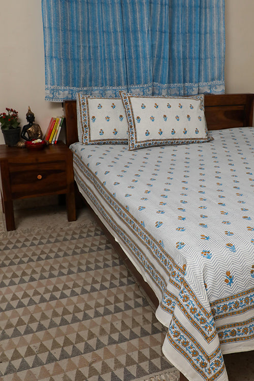 Sootisyahi 'Dream of Flowers' Handblock Printed Cotton Bedsheet-27