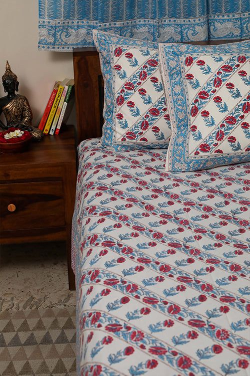 Sootisyahi 'Dream of Flowers' Handblock Printed Cotton Bedsheet-28