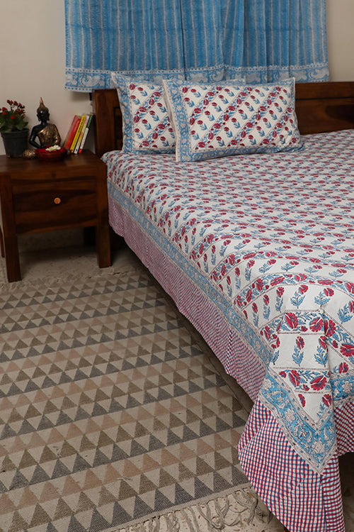 Sootisyahi 'Dream of Flowers' Handblock Printed Cotton Bedsheet-28