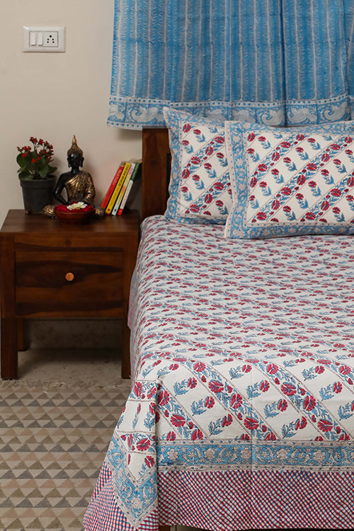 Sootisyahi 'Dream of Flowers' Handblock Printed Cotton Bedsheet-28