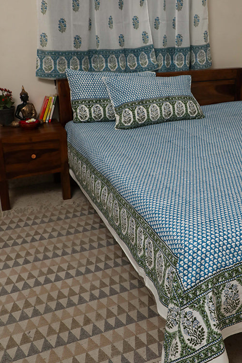 Sootisyahi 'Dreams of Sky' Handblock Printed Cotton Bedsheet-29