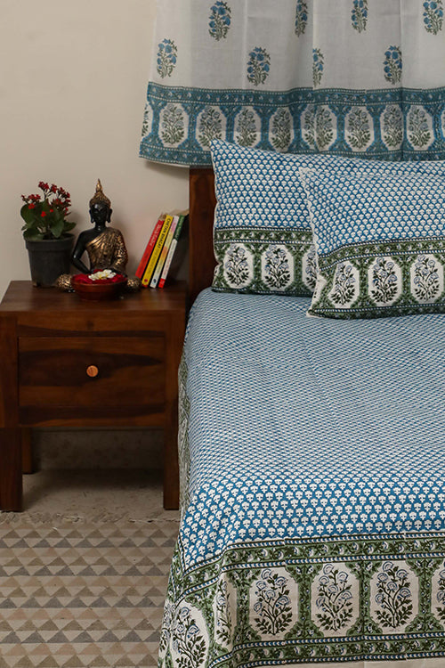 Sootisyahi 'Dreams of Sky' Handblock Printed Cotton Bedsheet-29