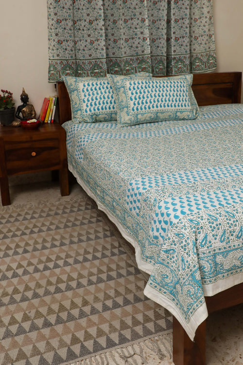 Sootisyahi 'Floral Ambar' Handblock Printed Cotton Bedsheet